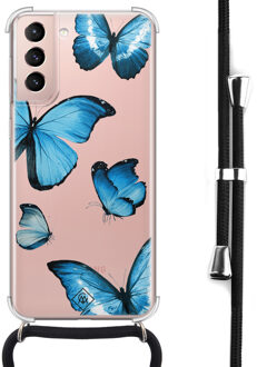 Casimoda Samsung Galaxy S21 hoesje met koord - Blauwe vlinders