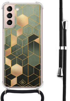 Casimoda Samsung Galaxy S21 hoesje met koord - Kubus groen
