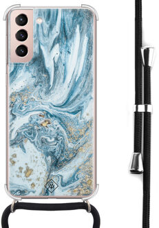 Casimoda Samsung Galaxy S21 hoesje met koord - Marble sea Blauw