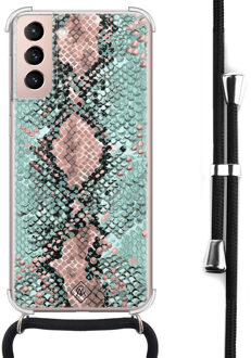 Casimoda Samsung Galaxy S21 hoesje met koord - Snake pastel Mint