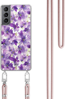 Casimoda Samsung Galaxy S21 hoesje met rosegoud koord - Floral violet Paars