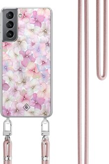 Casimoda Samsung Galaxy S21 hoesje met rosegoud koord - Hortensia Paars