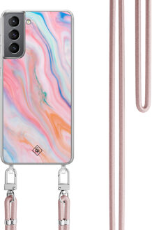Casimoda Samsung Galaxy S21 hoesje met rosegoud koord - Pink glam Roze
