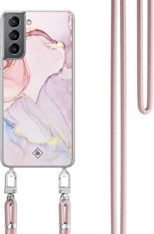 Casimoda Samsung Galaxy S21 hoesje met rosegoud koord - Purple sky Paars