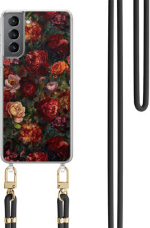 Casimoda Samsung Galaxy S21 hoesje met zwart koord - Floral garden Rood