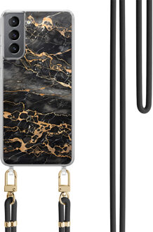 Casimoda Samsung Galaxy S21 hoesje met zwart koord - Marmer grijs brons