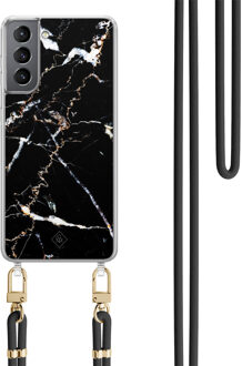 Casimoda Samsung Galaxy S21 hoesje met zwart koord - Marmer zwart