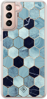 Casimoda Samsung Galaxy S21 hybride hoesje - Blue cubes Blauw