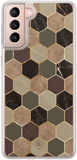Casimoda Samsung Galaxy S21 hybride hoesje - Kubus groen bruin Bruin/beige