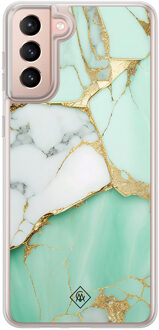 Casimoda Samsung Galaxy S21 hybride hoesje - Marmer mintgroen