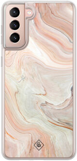 Casimoda Samsung Galaxy S21 hybride hoesje - Marmer waves Bruin/beige