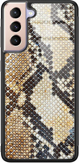 Casimoda Samsung Galaxy S21 Plus glazen hardcase - Golden snake Goudkleurig
