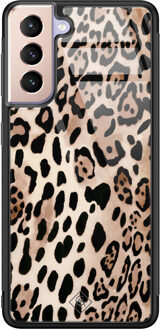 Casimoda Samsung Galaxy S21 Plus glazen hardcase - Golden wildcat Bruin/beige