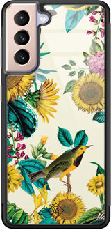 Casimoda Samsung Galaxy S21 Plus glazen hardcase - Sunflowers Geel