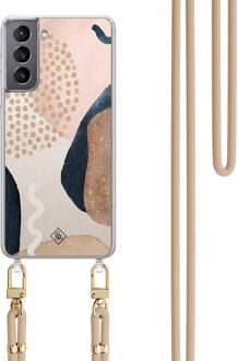 Casimoda Samsung Galaxy S21 Plus hoesje met beige koord - Abstract dots Bruin/beige