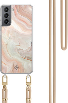 Casimoda Samsung Galaxy S21 Plus hoesje met beige koord - Marmer waves Bruin/beige