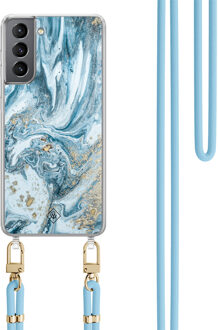 Casimoda Samsung Galaxy S21 Plus hoesje met blauw koord - Marble sea