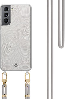 Casimoda Samsung Galaxy S21 Plus hoesje met grijs koord - Abstract waves Grijs/zilverkleurig
