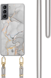Casimoda Samsung Galaxy S21 Plus hoesje met grijs koord - Marmer grijs Grijs/zilverkleurig