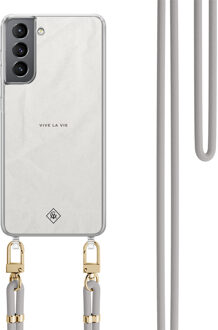 Casimoda Samsung Galaxy S21 Plus hoesje met grijs koord - Vive la vie Grijs/zilverkleurig