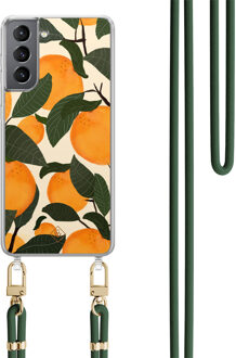 Casimoda Samsung Galaxy S21 Plus hoesje met groen koord - Orange garden Multi