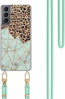 Casimoda Samsung Galaxy S21 Plus hoesje met mint koord - Luipaard marmer mint