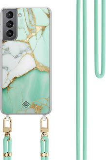 Casimoda Samsung Galaxy S21 Plus hoesje met mint koord - Marmer mintgroen