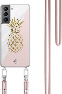 Casimoda Samsung Galaxy S21 Plus hoesje met rosegoud koord - Ananas Roze