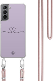 Casimoda Samsung Galaxy S21 Plus hoesje met rosegoud koord - Hart lila Paars