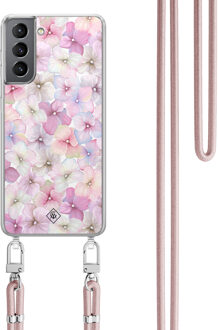 Casimoda Samsung Galaxy S21 Plus hoesje met rosegoud koord - Hortensia Paars