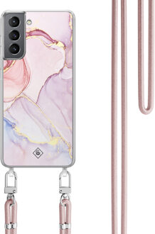Casimoda Samsung Galaxy S21 Plus hoesje met rosegoud koord - Purple sky Paars