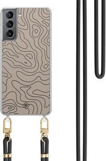 Casimoda Samsung Galaxy S21 Plus hoesje met zwart koord - Abstract lines Bruin/beige