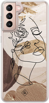 Casimoda Samsung Galaxy S21 Plus hybride hoesje - Abstract gezicht bruin Bruin/beige