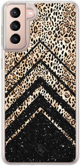 Casimoda Samsung Galaxy S21 Plus hybride hoesje - Chevron luipaard Bruin/beige