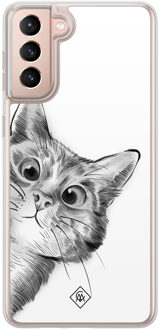 Casimoda Samsung Galaxy S21 Plus hybride hoesje - Kat kiekeboe Wit