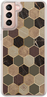 Casimoda Samsung Galaxy S21 Plus hybride hoesje - Kubus groen bruin Bruin/beige