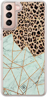 Casimoda Samsung Galaxy S21 Plus hybride hoesje - Luipaard marmer mint