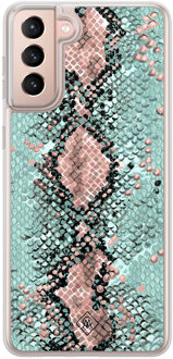 Casimoda Samsung Galaxy S21 Plus hybride hoesje - Snake pastel Groen