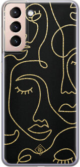 Casimoda Samsung Galaxy S21 Plus siliconen hoesje - Abstract faces Zwart