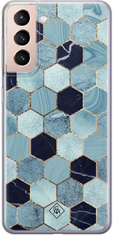 Casimoda Samsung Galaxy S21 Plus siliconen hoesje - Blue cubes Blauw