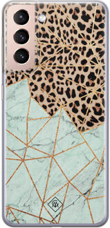 Casimoda Samsung Galaxy S21 Plus siliconen hoesje - Luipaard marmer mint Bruin/beige, Mint