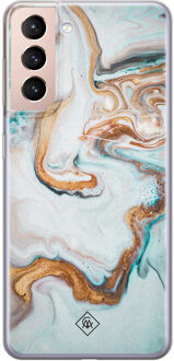 Casimoda Samsung Galaxy S21 Plus siliconen hoesje - Marmer blauw goud Blauw, Goudkleurig