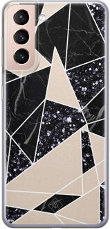 Casimoda Samsung Galaxy S21 Plus siliconen telefoonhoesje - Abstract painted Zwart, Bruin/beige