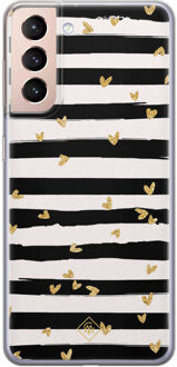 Casimoda Samsung Galaxy S21 Plus siliconen telefoonhoesje - Hart streepjes Zwart, Goudkleurig