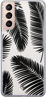 Casimoda Samsung Galaxy S21 Plus siliconen telefoonhoesje - Palm leaves silhouette Zwart
