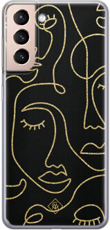 Casimoda Samsung Galaxy S21 siliconen hoesje - Abstract faces Zwart