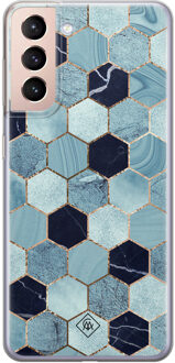 Casimoda Samsung Galaxy S21 siliconen hoesje - Blue cubes Blauw