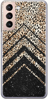 Casimoda Samsung Galaxy S21 siliconen hoesje - Chevron luipaard Zwart, Bruin/beige