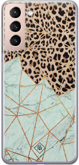 Casimoda Samsung Galaxy S21 siliconen hoesje - Luipaard marmer mint Bruin/beige, Mint