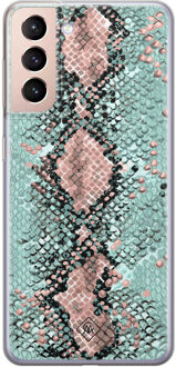 Casimoda Samsung Galaxy S21 siliconen hoesje - Snake pastel Mint